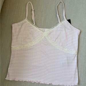Hollister Pink and White Striped Lace-Trim Sleep Cami